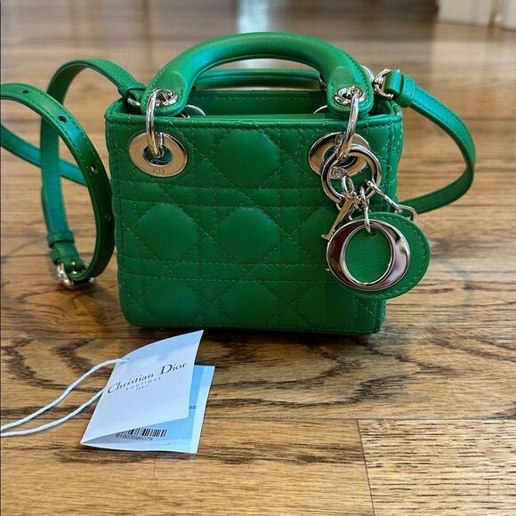 Christian Dior Lady Dior Bag Cannage Quilt Lambskin Micro Fern Green - Picture 2 of 11